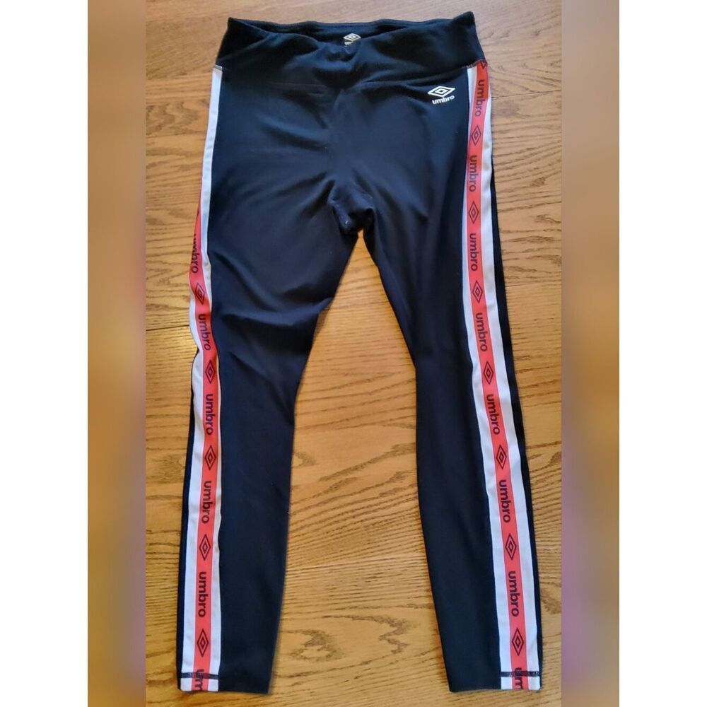 A4 Umbro Black Athletic pants with Red & White Logo Tape Down the sides